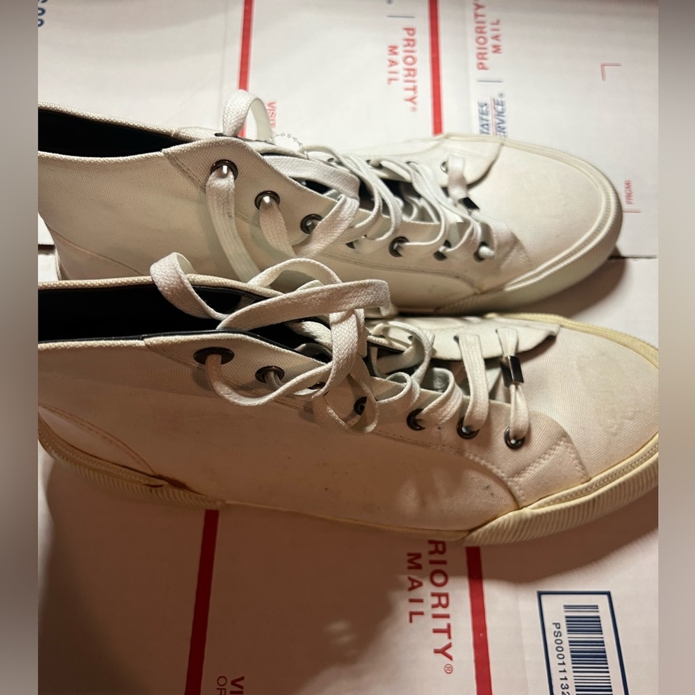 NEW LANVIN PARIS MID HI TOP WHITE DISTRESSED CANVAS Size 7/ Euro 40